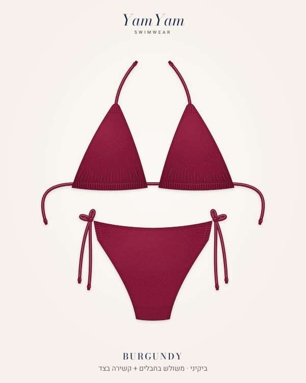 ביקיני · משולש בחבלים + קשירה בצד · BURGUNDY