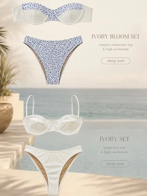 לוח הסטים IVORY BLOOM SET ו-IVORY SET מול הים